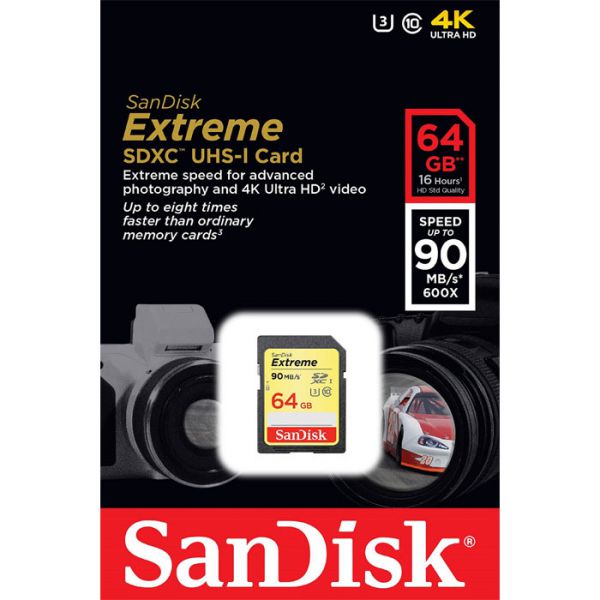 Thẻ nhớ SDXC Sandisk Extreme 64gb U3 4K V30 90mb/s Chính Hãng