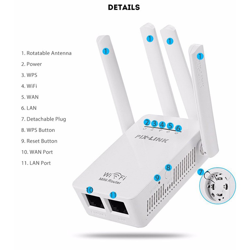 Bộ Kích Sóng Wifi PIX LINK LV WR09 4 Râu Chính Hãng