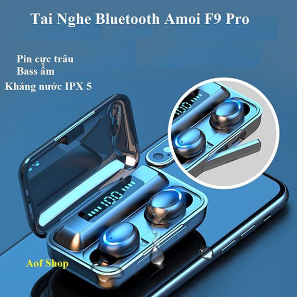 Tai Nghe Bluetooth Amoi F9 PRO Cảm Ứng - Tiếng Anh - Pin Siêu Trâu - Chống Nước - Kiêm Sạc Dự Phòng