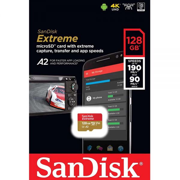 Thẻ nhớ Micro SDXC sandisk extreme A2 V30 160MBs 128g Chính Hãng bảo hành 5 năm 1 đổi 1