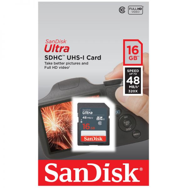Thẻ nhớ SDHC Sandisk Ultra 16GB  Class 10 48MBs Box Chính Hãng