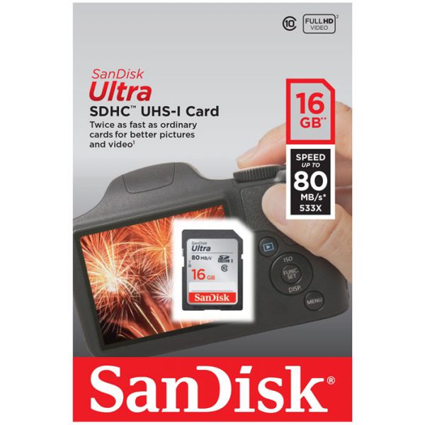 Thẻ nhớ SDHC Sandisk Ultra 16gb Class10 80mb/s Chính Hãng