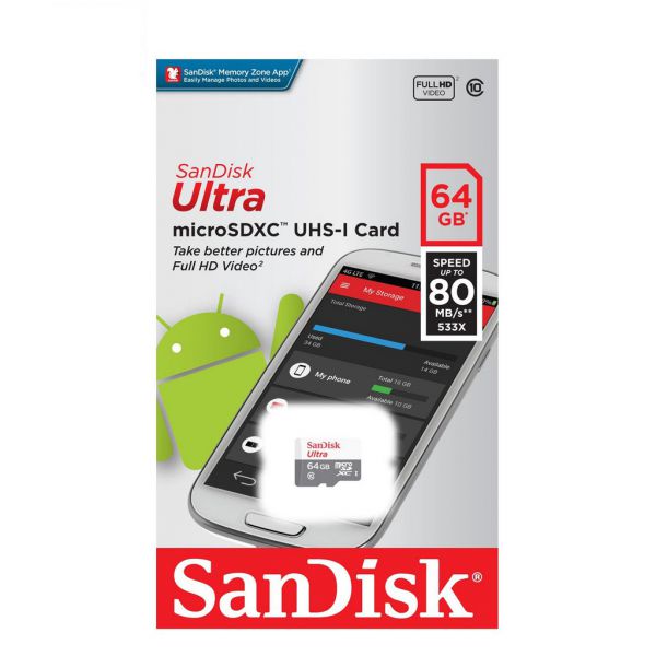 Thẻ nhớ MicroSD Sandisk ultra 64GB 80mb/s Chính Hãng