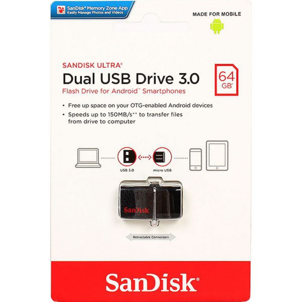 USB Sandisk OTG 3.0 Ultra Dual 64GB (Đen) Chính Hãng