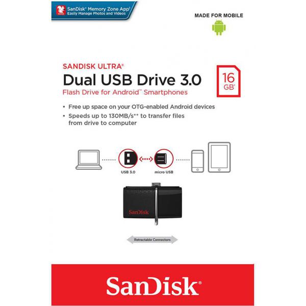 USB Sandisk OTG 3.0 Ultra Dual 16GB (Đen) Chính Hãng
