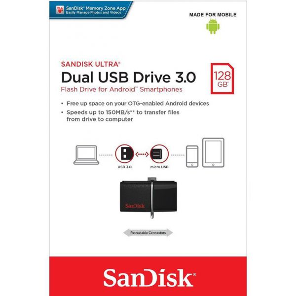 USB Sandisk OTG 3.0 Ultra Dual 128GB (Đen) Chính Hãng