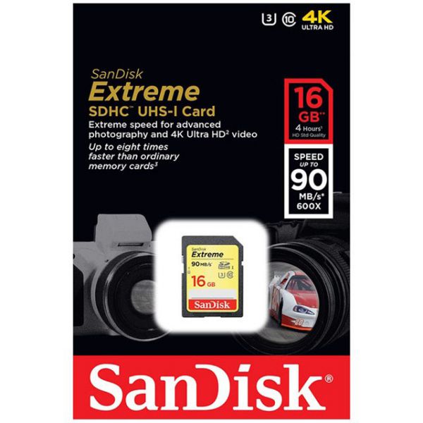 Thẻ nhớ SDHC Sandisk Extreme 16gb U3 4K 90mb/s Chính Hãng