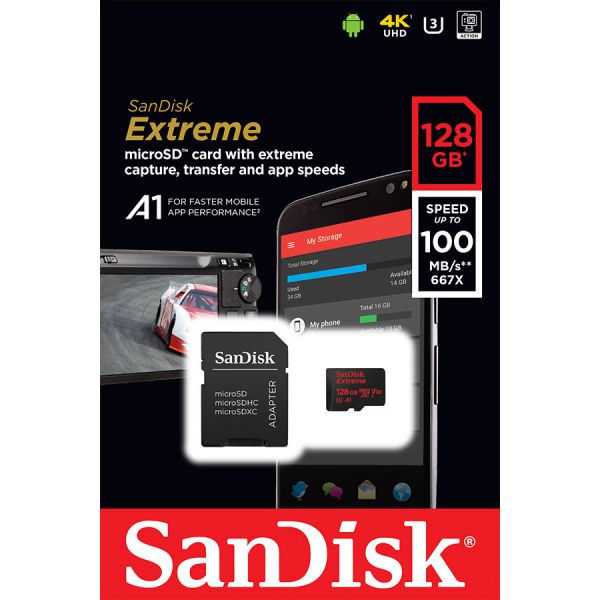 Thẻ nhớ MicroSD sandisk extreme 128gb U3 4K 60 x 100 mb/s Chính Hãng