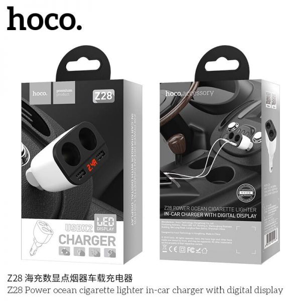 Tẩu Sạc Ô Tô HOCO Z28 2 Cổng Chia Tẩu + 2 Cổng USB Chính hãng