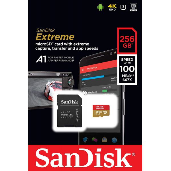 Thẻ nhớ Micro SDXC sandisk extreme A1 256gb U3 4K 100 Mb/s Chính Hãng