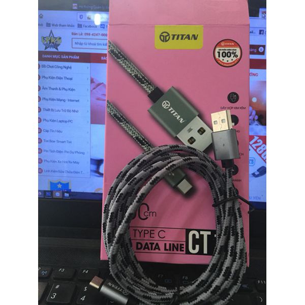 Cáp sạc Titan USB-C đèn Led tự ngắt 2M CT17 Hàng chính hãng