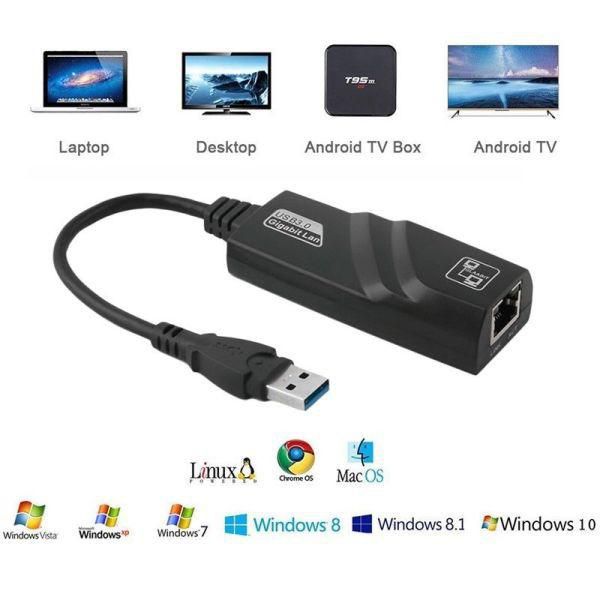 Cáp Chuyển Tín Hiệu USB sang Lan 3.0 Ethernet Adapter Đen (hộp xanh da trời)