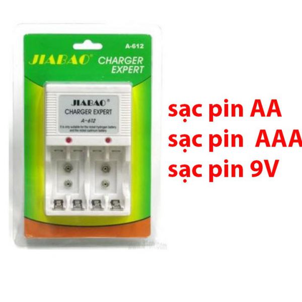 Bộ sạc pin đa năng Jiabao A-612, sạc pin AA, AAA,pin vuông 9V chính hãng