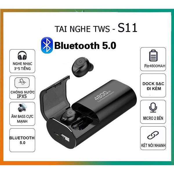 Tai nghe Bluetooth TWS S11 kiêm sạc dự phòng 4800Mah