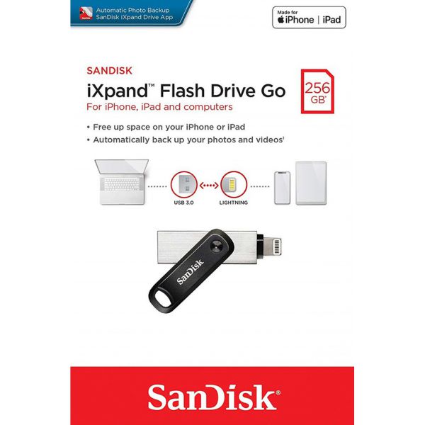 USB OTG 256gGB Sandisk iXpand GO cho Iphone Ipad (Móc được vào chìa khóa) Chính Hãng