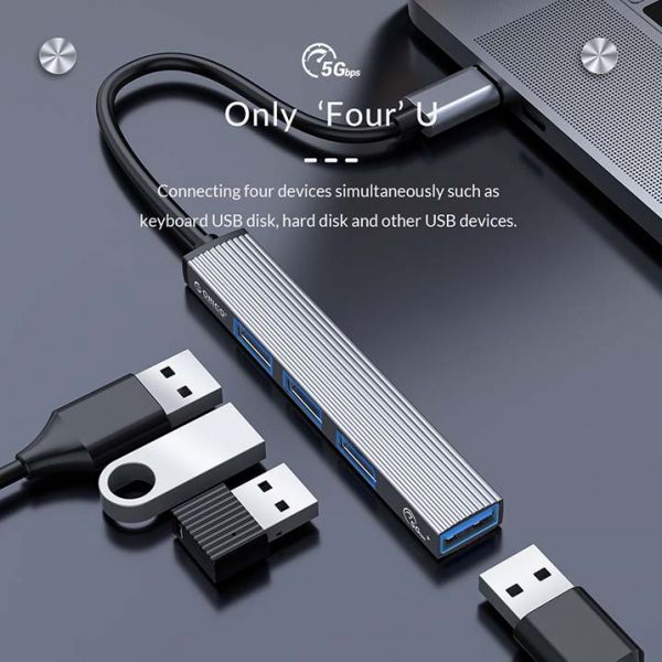 Bộ chia USB Type-C ra 4 cổng USB 3.0 - ORICO AH-13 Type-C To USB3.0 HUB