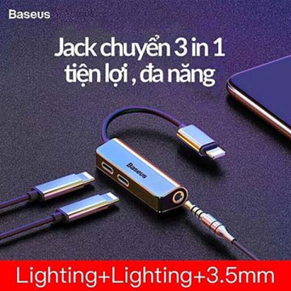 Jack chuyển đổi Lightning sang Dual Lightning + Audio AUX 3.5mm Baseus L52 cho iPhone/ iPad
