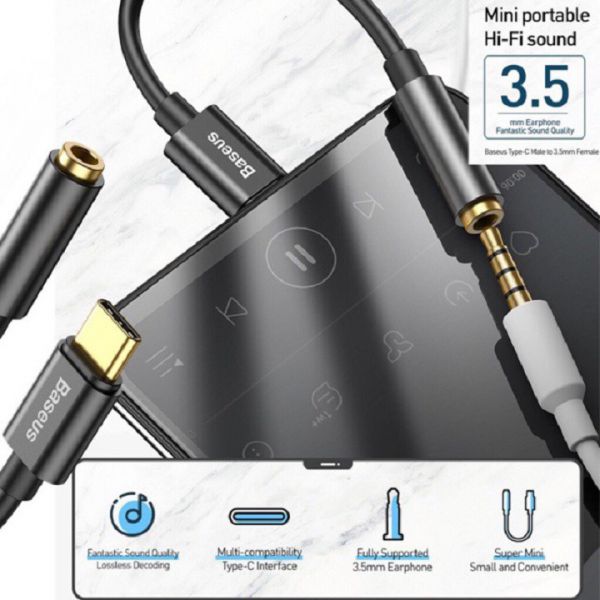 Đầu chuyển Type C sang Audio AUX 3.5mm Baseus L54 (Type-C Male to 3.5mm Female Adapter, built-in DAC...