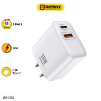 Củ sạc nhanh 2 cổng 30W Remax RP-U82 có 1 cổng Usb và 1 cổng Type-c chính hãng