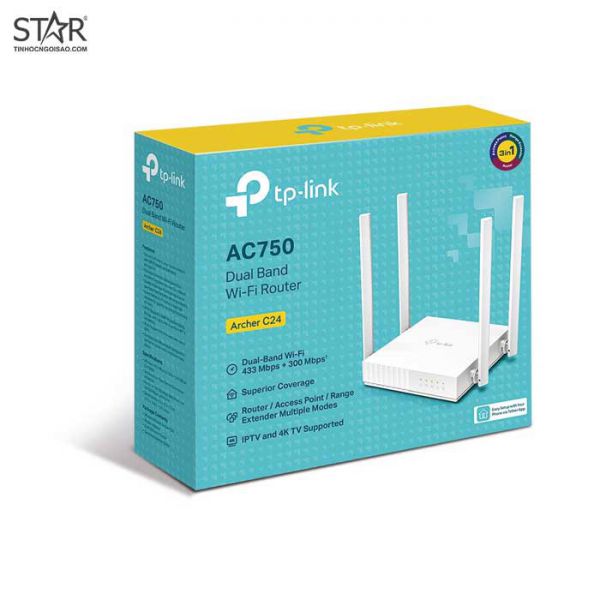 Bộ phát wifi TP-Link Archer C24 AC750Mbps 4 râu chính hãng