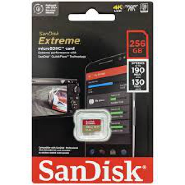 Thẻ nhớ Micro SDXC sandisk extreme 256gb U3 190 Mb/s Chính Hãng bảo hành 5 năm 1 đổi 1
